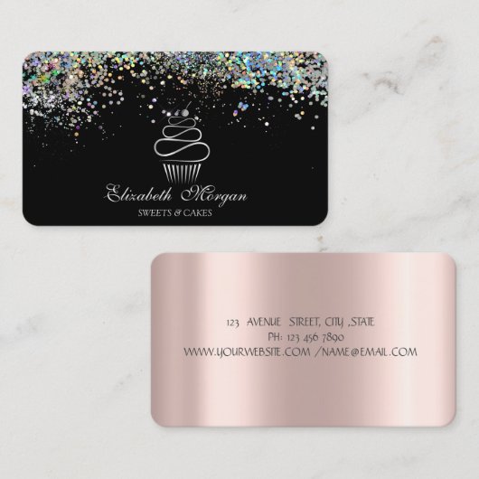 Sweets Cupcake Colorful Confetti, zwart Visitekaartje (Voorkant / Achterkant)