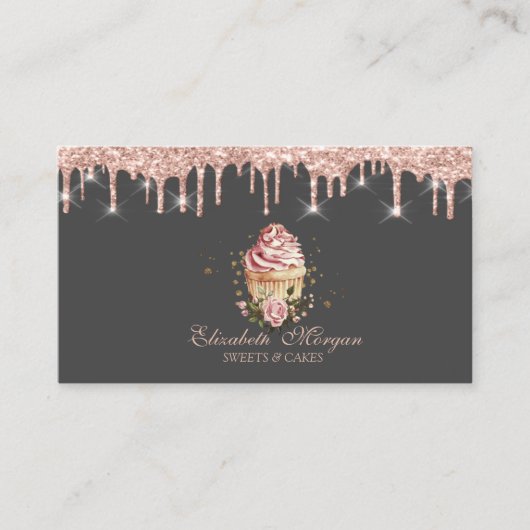  Sweets Cupcake Flowers Rose Gold Drips Bakery  Visitekaartje (Voorkant)