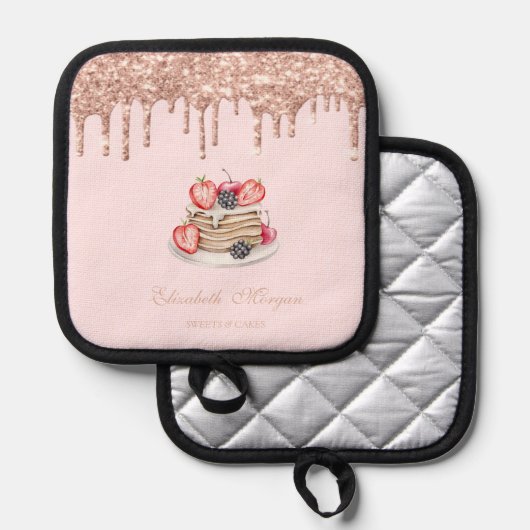 Sweets Pancakes Roos Gold Drids Bakery Pink Pannenlap (Voorkant / Achterkant)