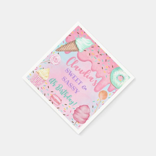 Sweets Snoep meisje verjaardagspapier servetten, E Servet (Hoek)