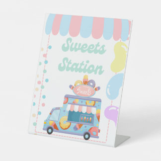 Sweets Station Food Sign Tabletop padestal Reclamebord Met Voetstuk