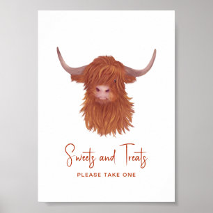 Sweets & Treats Highland Cow Baby Shower  Poster