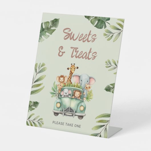 Sweets & Treats Wild One Safari Baby shower Reclamebord Met Voetstuk (Voorkant)