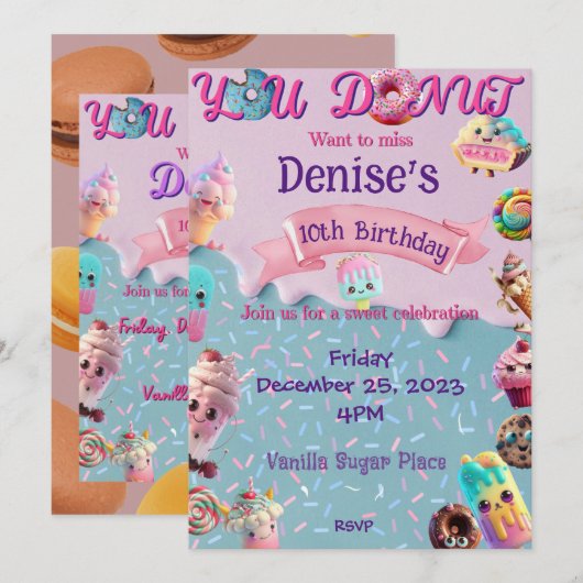 Sweet's Verjaardag Uitnodiging (Voorkant / Achterkant)