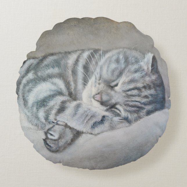Sweety Sleeping Cat Pillow Rond Kussen (Voorkant)