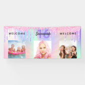 Swer 16 roze paarse glitter druppelt foto welkom spandoek (Horizontaal)