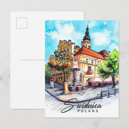 Swidnica Polen Waterverf Schilderij Reizen Briefkaart (Voorkant / Achterkant)