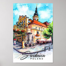 Swidnica Polen Waterverf Schilderij Reizen Poster