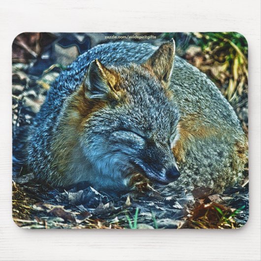 Swift Fox Asleep op Leaves Wildlife Mousepad Muismat (Voorkant)