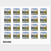 Swiftcurrent Lake met Many Glacier hotel en Vierkante Sticker (Vel)
