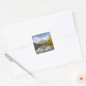 Swiftcurrent Lake met Many Glacier hotel en Vierkante Sticker (Envelop)