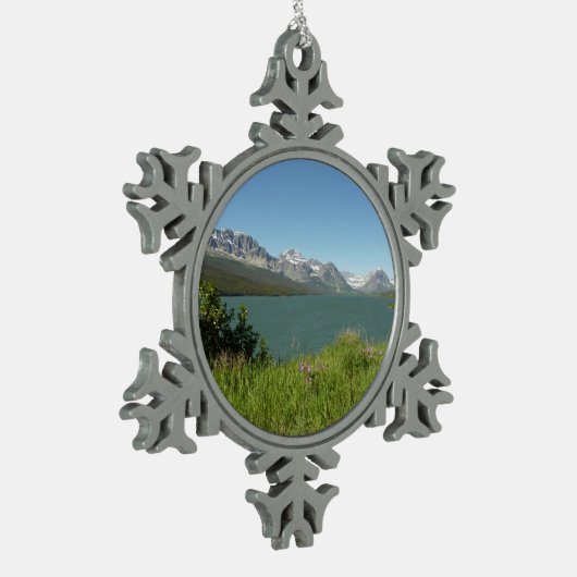 Swiftcurrent Lake Uitzicht bij Glacier National Pa Tin Sneeuwvlok Ornament (Links)