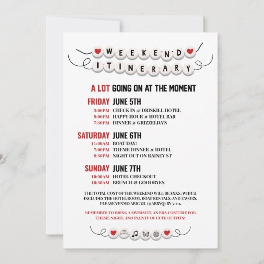 Swiftie Bachelorette Tijdschema Kaart (Achterkant)