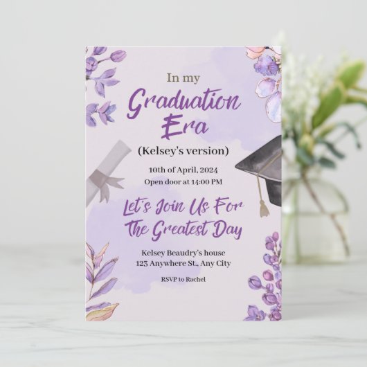 Swiftie thema in haar tijdperk Afstuderen Invitati Kaart (Staand voorkant)