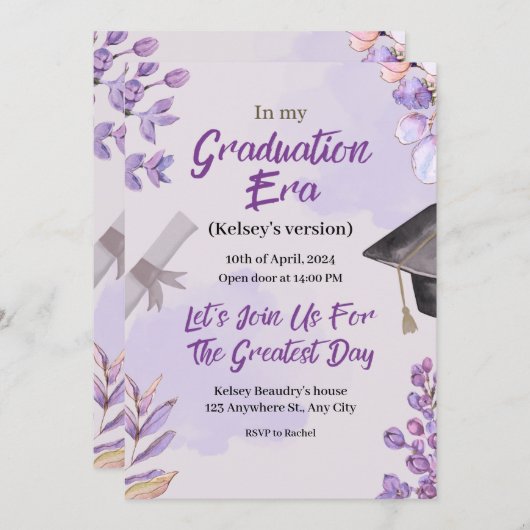 Swiftie thema in haar tijdperk Afstuderen Invitati Kaart (Voorkant / Achterkant)