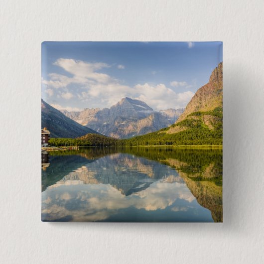 Swiftstroom Lake met veel Glacier hotel en Vierkante Button 5,1 Cm (Voorkant)