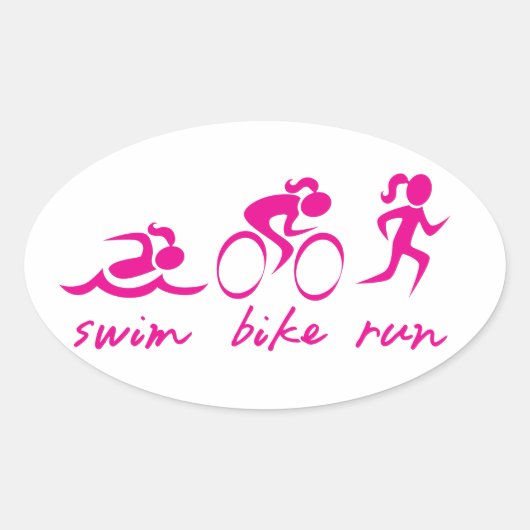Swim Bike Run Tri Girl Ovale Sticker (Voorkant)
