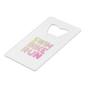 Swim Bike Run, Triathlon Creditkaart Flessenopener (Voorkant Gekanteld)