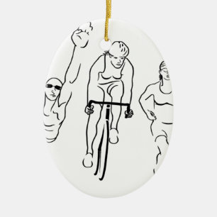 Swim Bike Run Triathlon Woman Keramisch Ornament