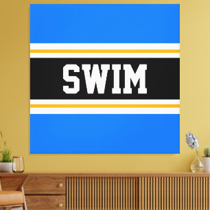 SWIM Bod Helderblauw Zwart Wit Gele Strepen Canvas Afdruk