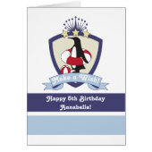 Swim Club Crest Cute Penguin Kids Birthday Kaart (Voorkant)