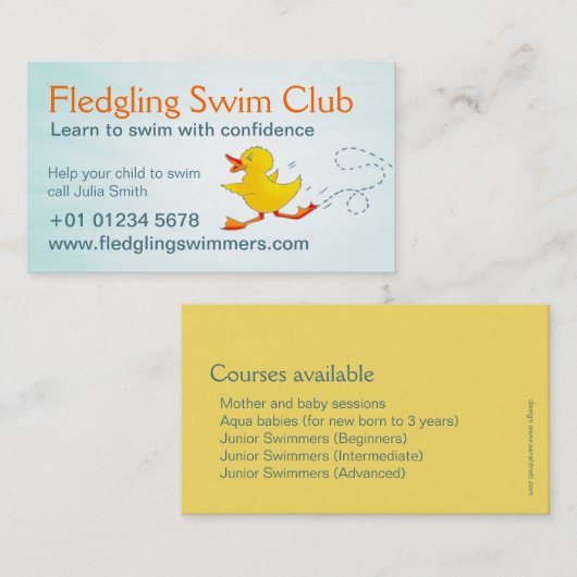 Swim club zwemleraar visitekaartje (Voorkant / Achterkant)