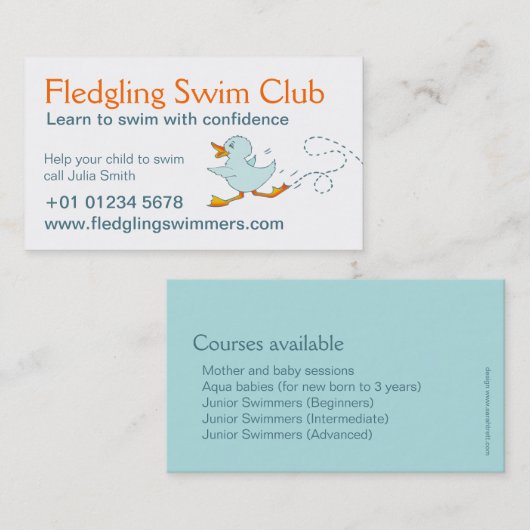 Swim club zwemleraar visitekaartje (Voorkant / Achterkant)