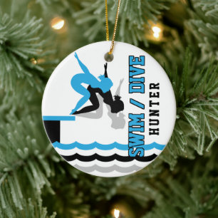 Swim Dive Team - Baby Blue en Black Keramisch Ornament