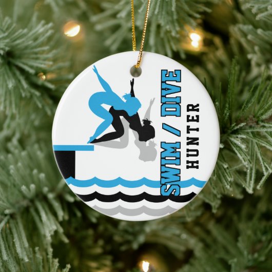 Swim Dive Team - Baby Blue en Black Keramisch Ornament (Boom)