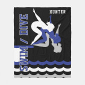 Swim Dive Team - Donkerblauw en zwart Fleece Deken (Voorkant)