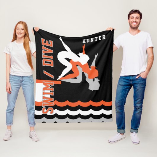 Swim Dive Team - Oranje en zwart Fleece Deken (In situ)