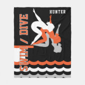 Swim Dive Team - Oranje en zwart Fleece Deken (Voorkant)