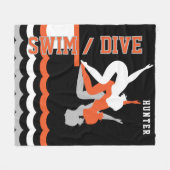 Swim Dive Team - Oranje en zwart Fleece Deken (Voorkant (Horizontaal))