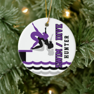 Swim Dive Team - Paars en zwart Keramisch Ornament