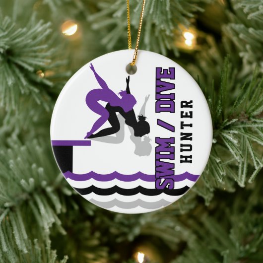 Swim Dive Team - Paars en zwart Keramisch Ornament (Boom)