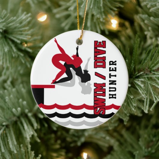 Swim Dive Team - Rood en Zwart Keramisch Ornament (Boom)