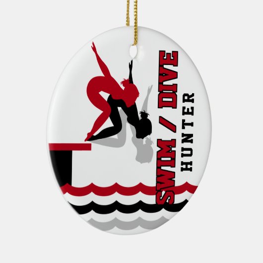Swim Dive Team - Rood en Zwart Keramisch Ornament (Rechts)