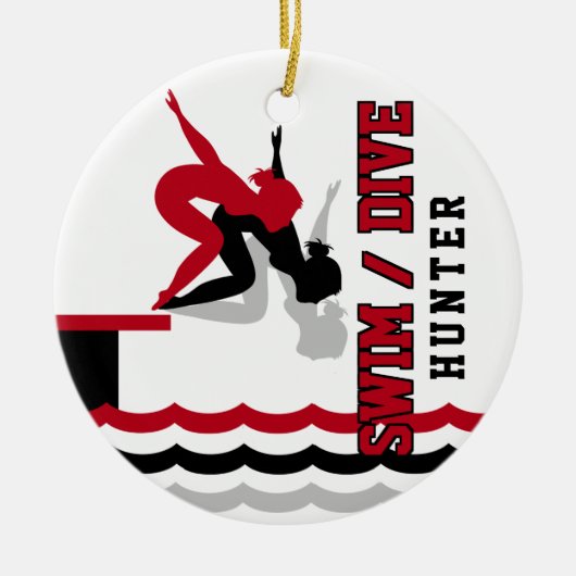Swim Dive Team - Rood en Zwart Keramisch Ornament (Voorkant)