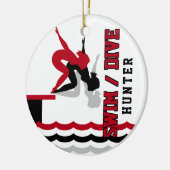 Swim Dive Team - Rood en Zwart Keramisch Ornament (Links)