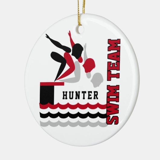 Swim-/duikteam - Rood-jongen Keramisch Ornament (Links)