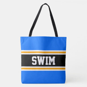 SWIM Fun Sportief Helderblauw Zwart Oranje Strepen Tote Bag