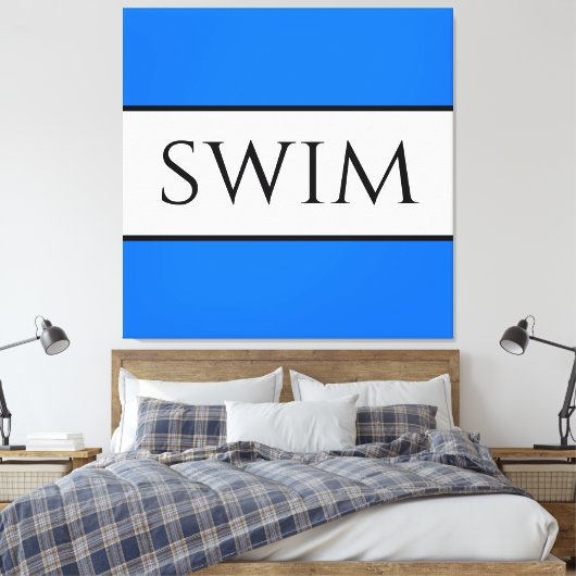 SWIM Fun Sportieve Helder Blauw Witte Zomer Strepe Canvas Afdruk (Insitu (Slaapkamer))