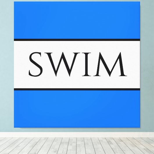SWIM Fun Sportieve Helder Blauw Witte Zomer Strepe Canvas Afdruk (Insitu (Houten vloer))
