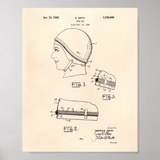 Swim Gap 1942 Patent Art Old Peper Poster (Voorkant)