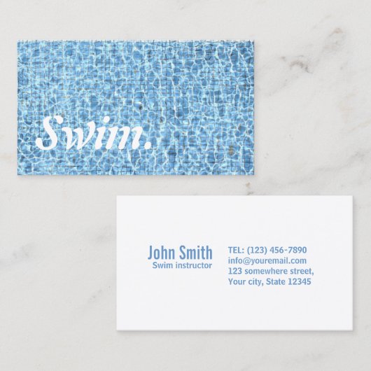 Swim Instructor Blue Water Typografie Visitekaartje (Voorkant / Achterkant)