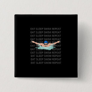 Swim Love Funny Swimming Boy Sport Vierkante Button 5,1 Cm