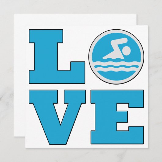 Swim Love Uitnodiging Kaart voor Concurrerende zwe (Voorkant / Achterkant)