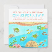 Swim Party Zee Turtles Summer Birthday Kaart (Voorkant)