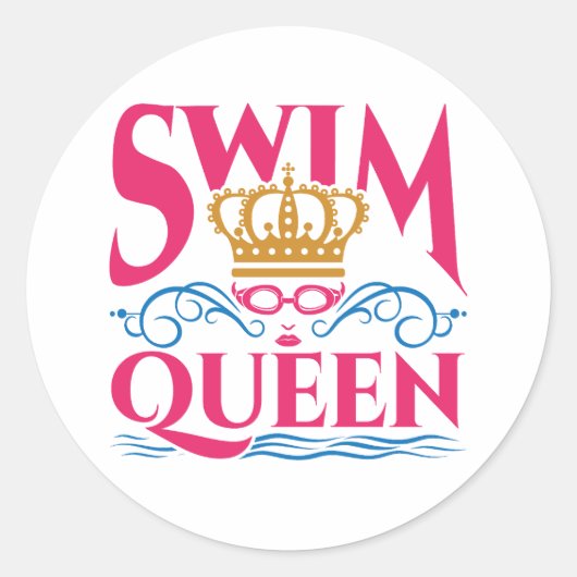 Swim Queen Swimming Swimmer Women Girls Ronde Sticker (Voorkant)
