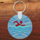 SWIM Swimmer Love Heart Pink Red Pool NVN695 FUN Sleutelhanger (Voorkant)